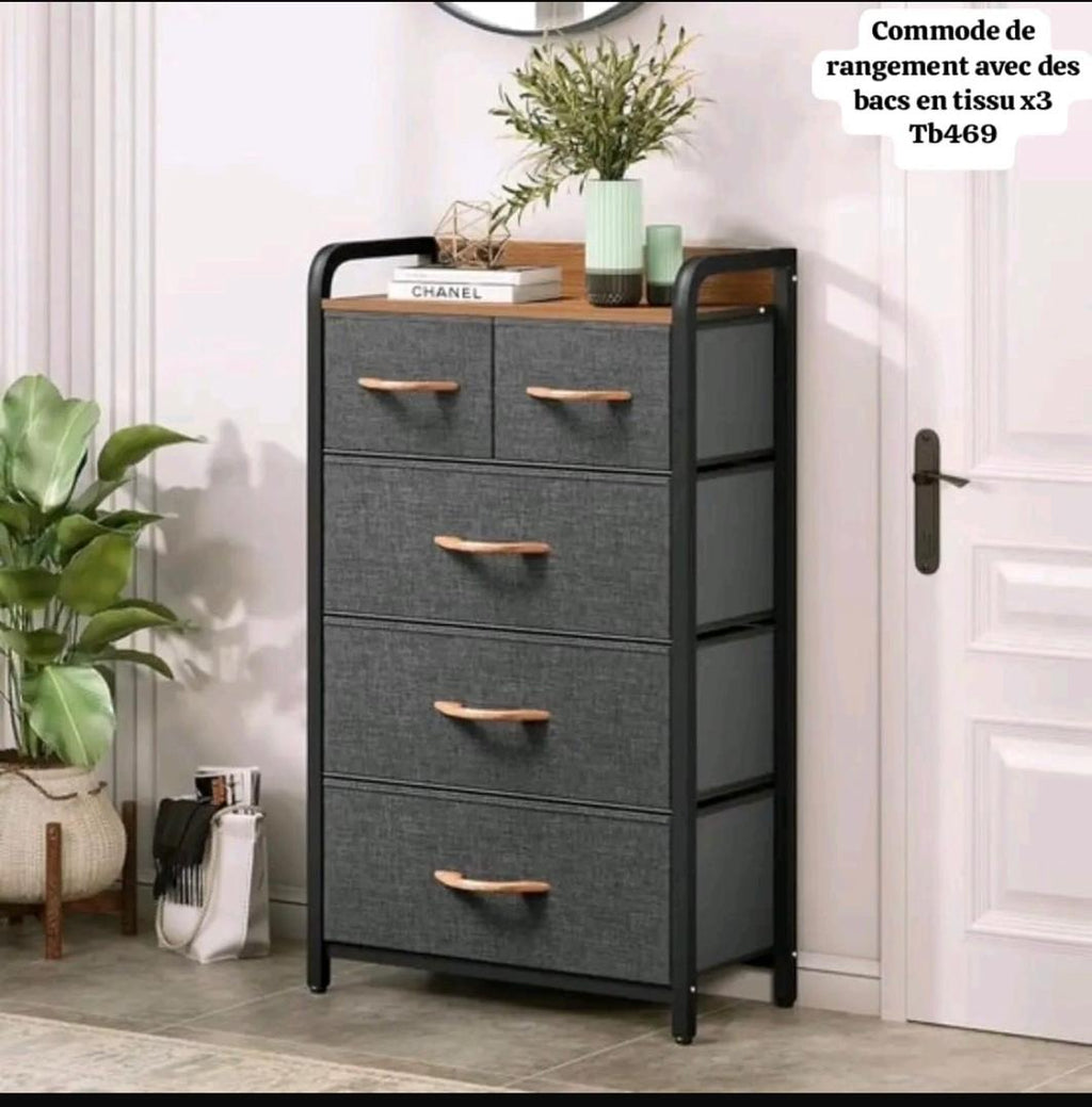 Commode de rangement avec bacs en tissu