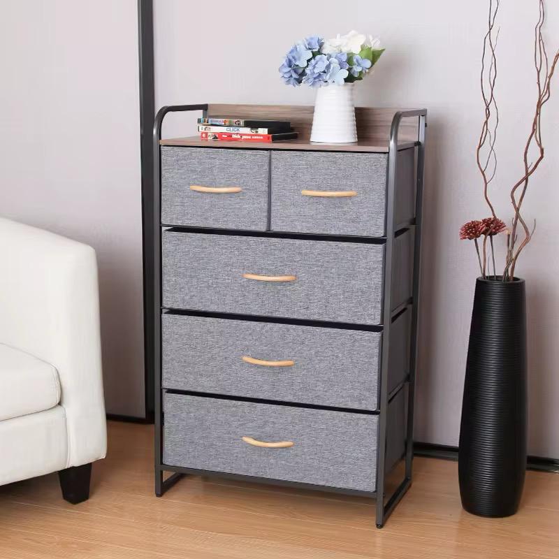 Commode de rangement avec bacs en tissu