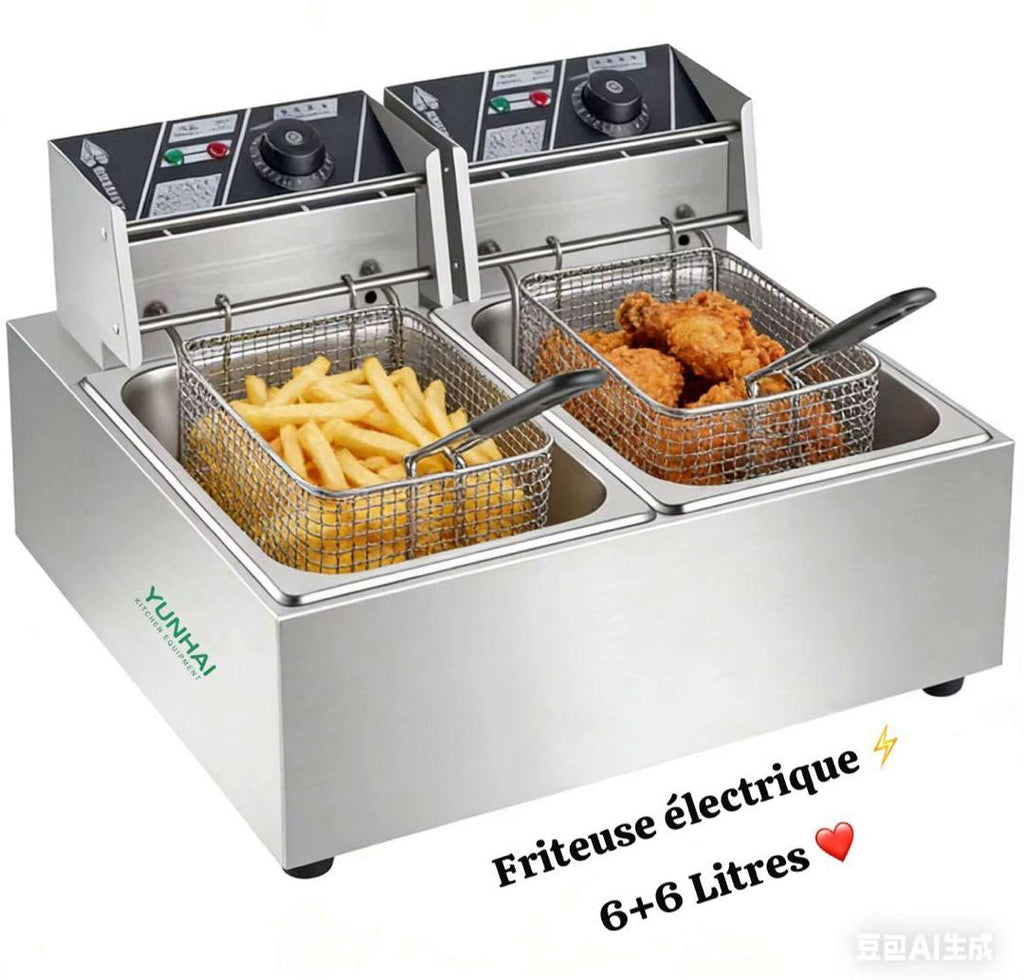 Friteuse électrique 2 compartiments 6l+6l